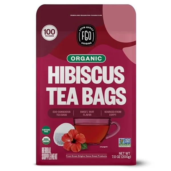 FGO Organic Hibiscus Tea, 100 Count, Eco-Conscious Tea Bags