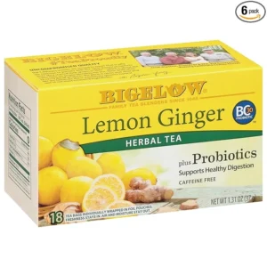 Bigelow Tea Lemon Ginger plus Probiotics Herbal Tea, Caffeine Free Tea