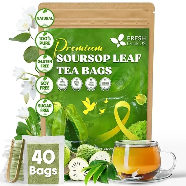 40 Premium Soursop Graviola Leaf Tea Bags, 100% Natural and